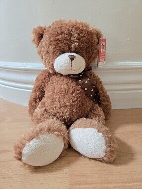 BNWT Vintage Ganz Brown Plush Teddy Bear with Polka dot ribbon